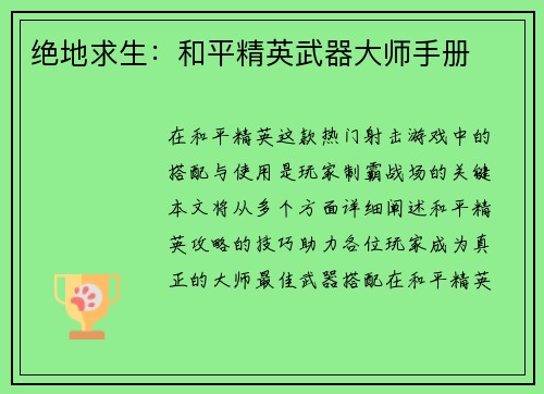 绝地求生：和平精英武器大师手册